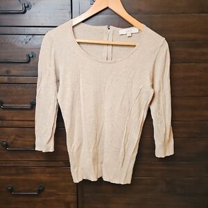 LOFT Beige Scoop Neck Long Sleeve Top